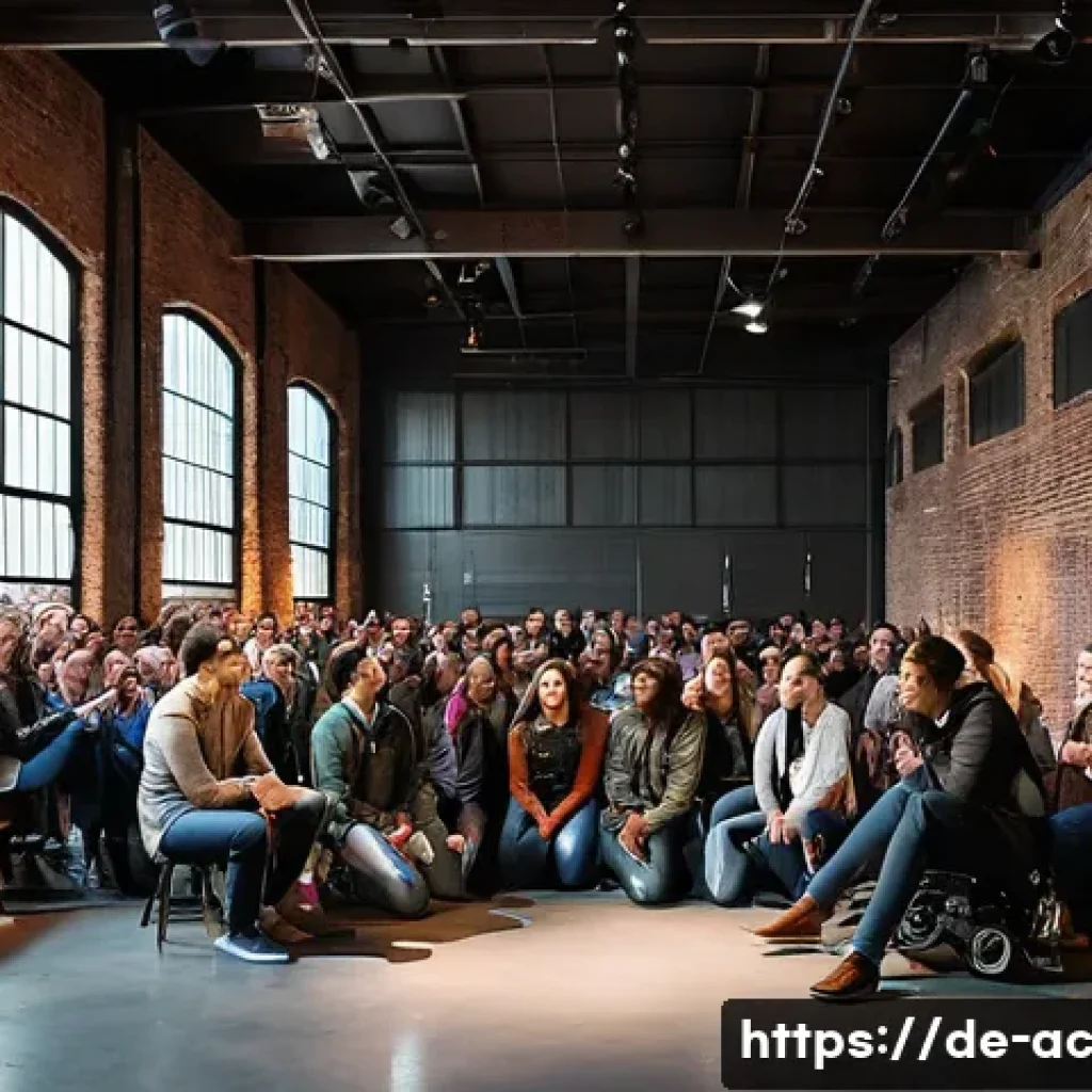 현존 기반 공연 접근법의 장점과 단점 - A dynamic live theater performance set inside an industrial-style urban warehouse with exposed brick...