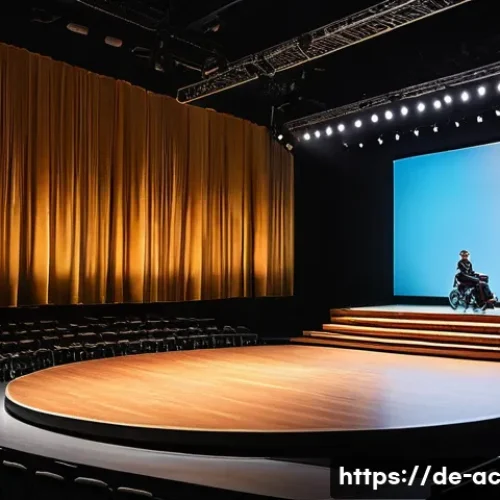 Home 31 현존 기반 공연 접근법에 적합한 공간 설계 - A modern flexible event stage set inside a large, stylish concert hall in Berlin, featuring a round ...