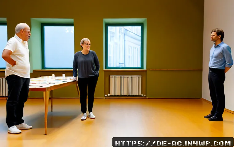 Home 17 현존 기반 공연 접근법에서의 프로젝트 관리 - Photorealistic documentary-style scene inside a contemporary German repertory theatre rehearsal room...